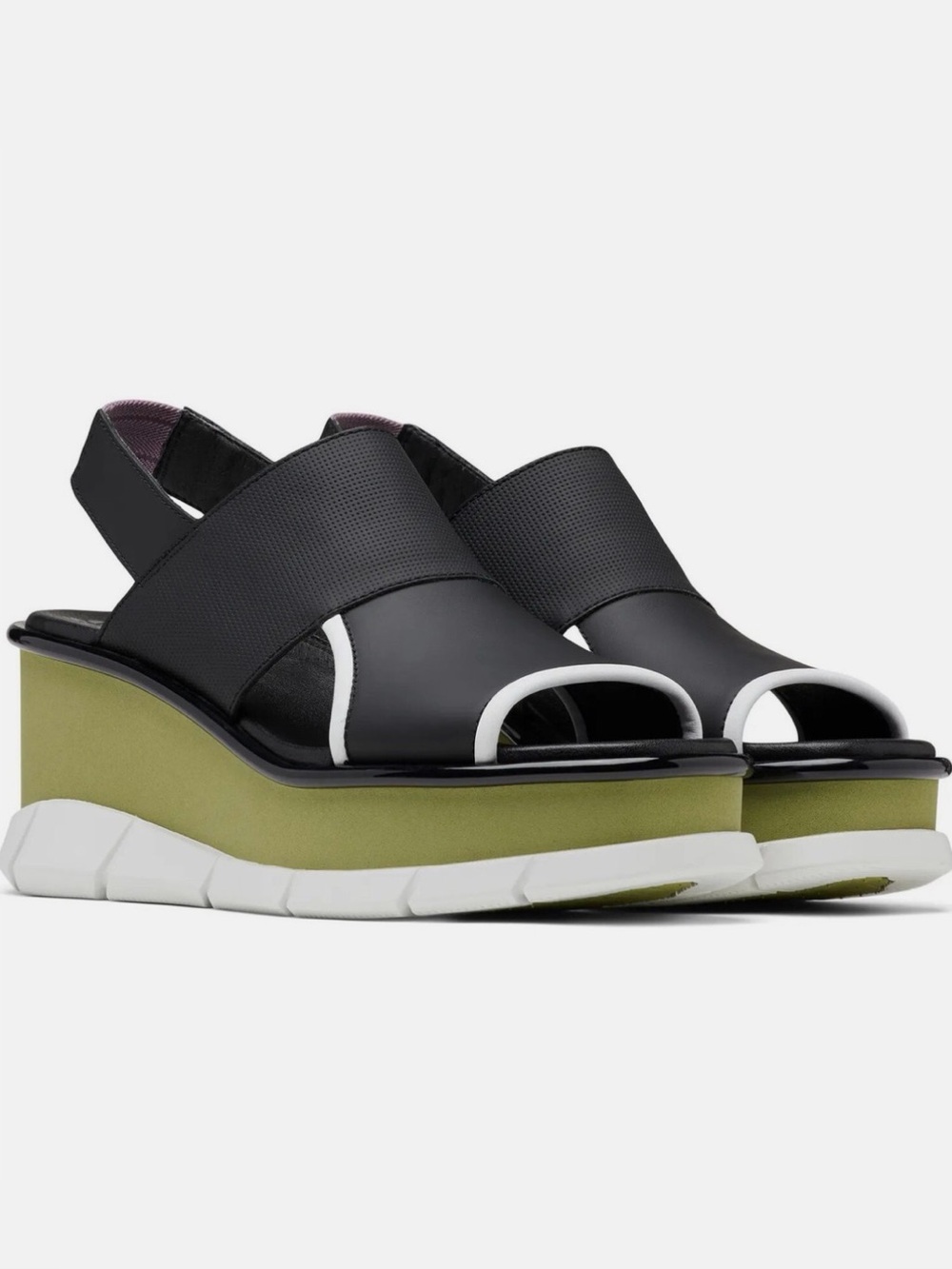 Sorel Slingback Platform Wedges Black with Olive Trim Size 9.5